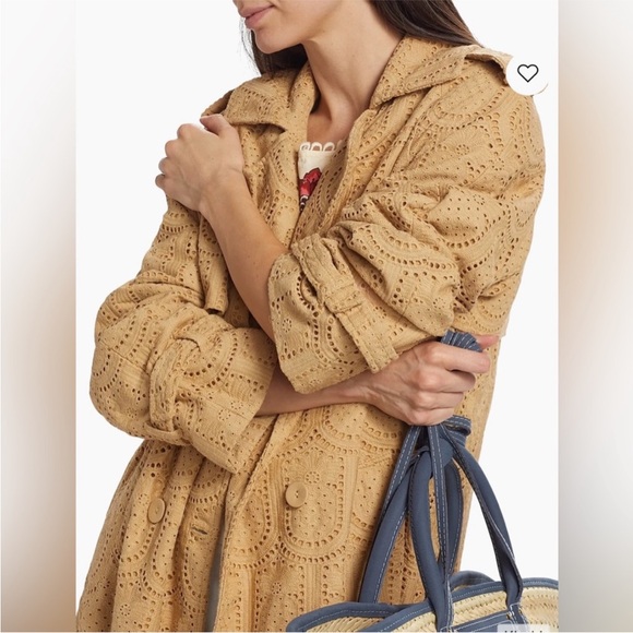 ☔️ FARM Rio for Anthropologie Womens Cottagecore Eyelet Beige Trench Coat Medium - Picture 5 of 16